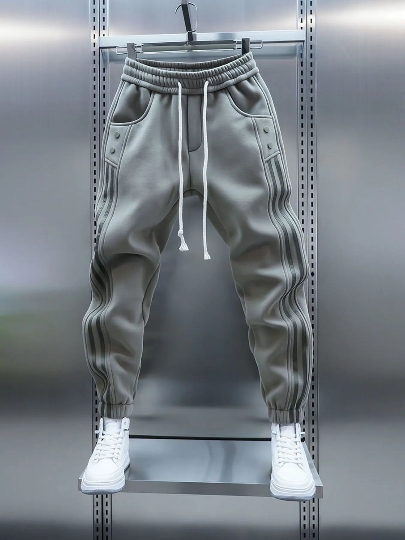 Men's Plus Size Drawstring Striped Joggers with Pockets