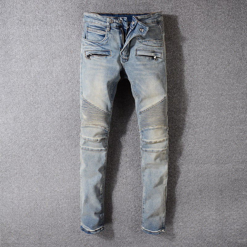 Men's Biker Jeans - Moto Style Denim Pants