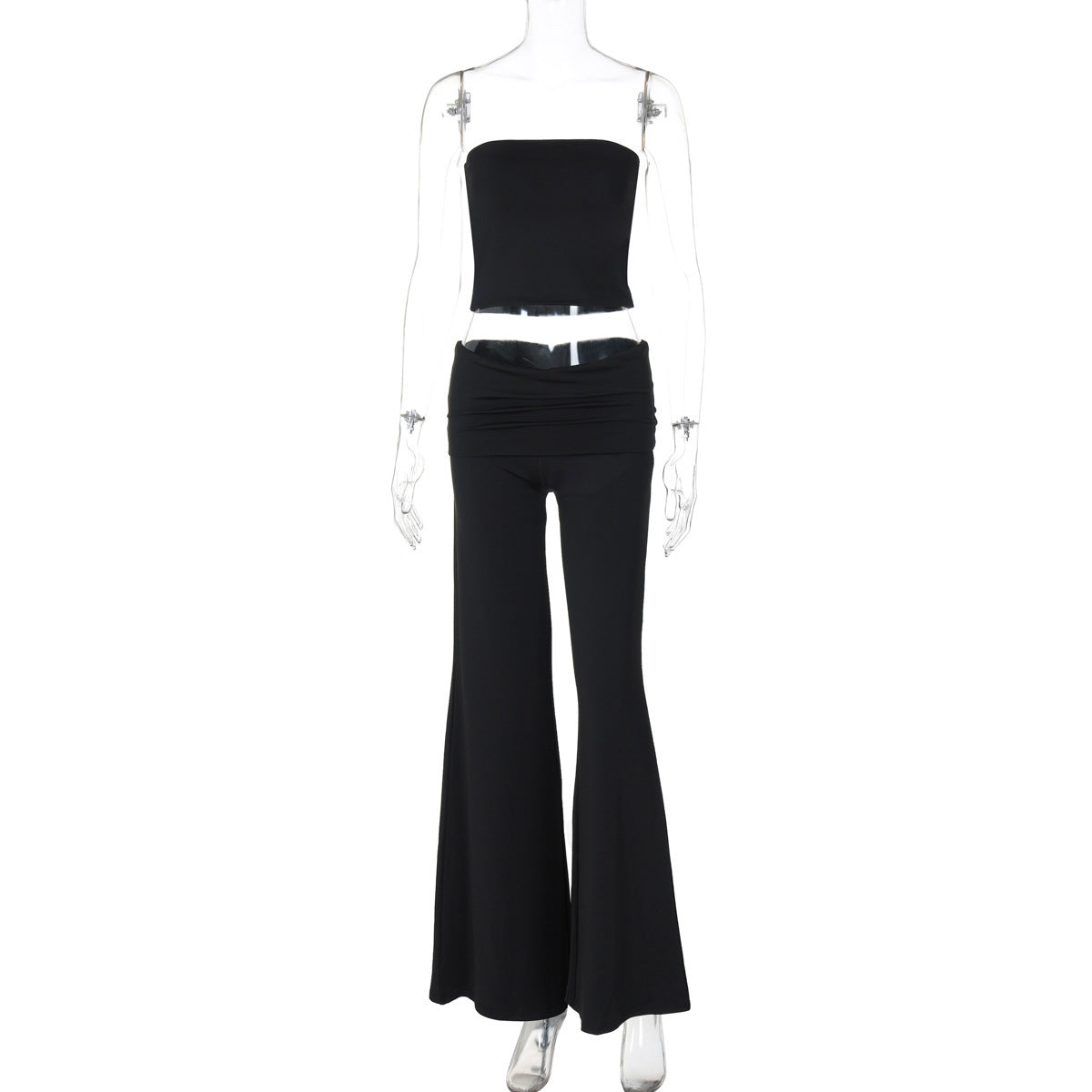 New Pure Color Tube-top Top Flared Pants Fashion Slim Suit