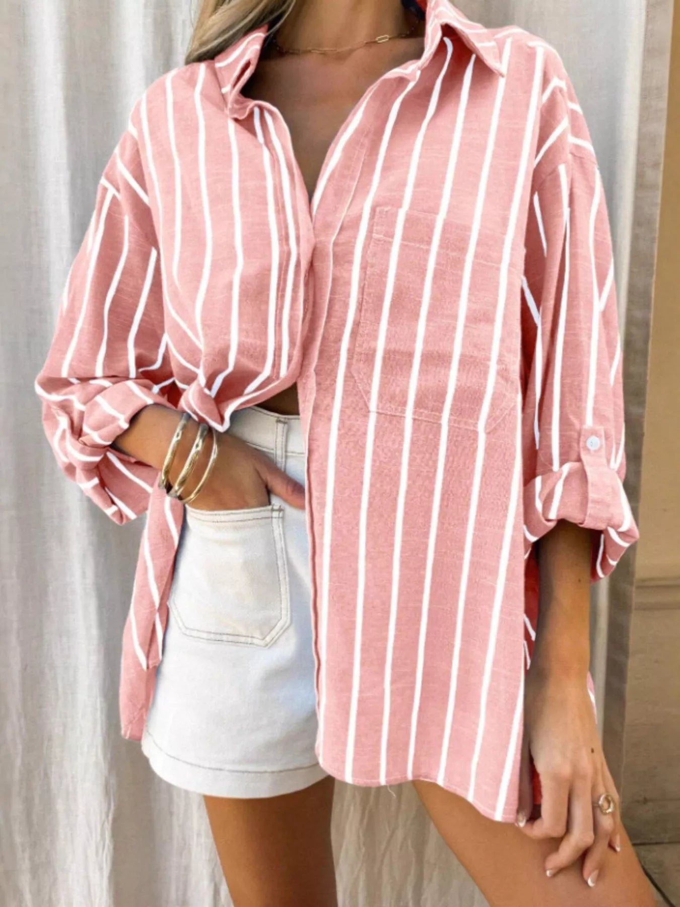 Striped Oversized Button-Down Shirt