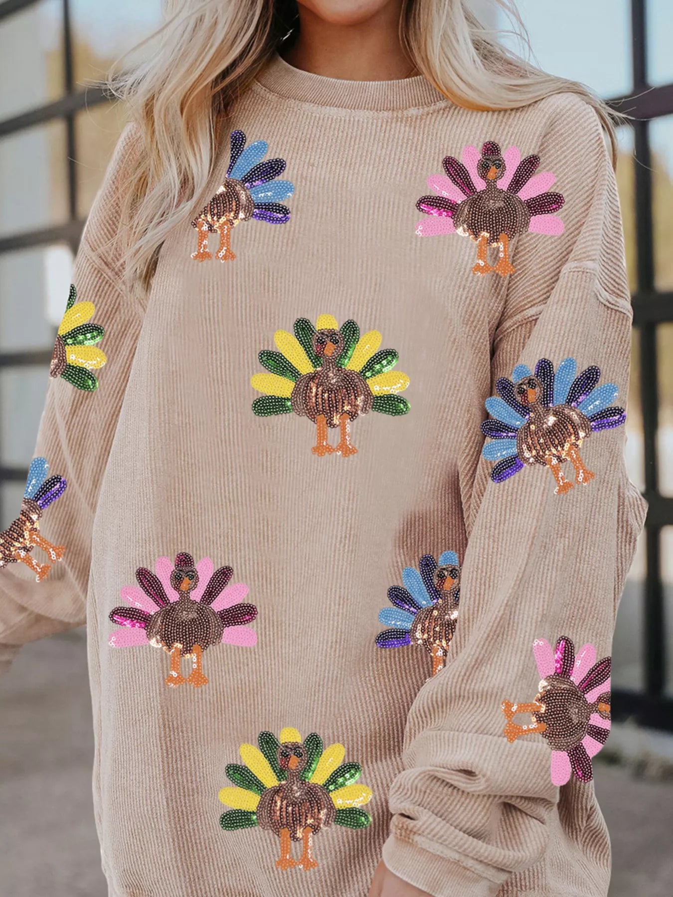 Full Size Turkey Graphic Corded Baggy Sweatshirt Plus Size