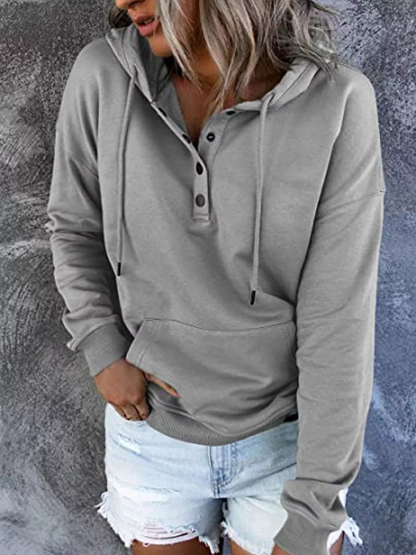 Drawstring Kangaroo Pocket Dropped Shoulder Hoodie