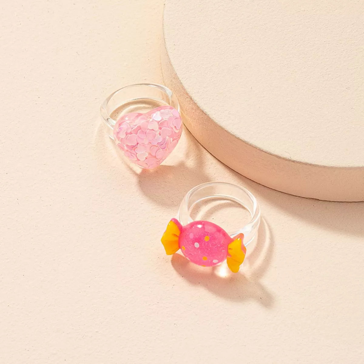 2 Piece Cute Candy Heart Resin Rings