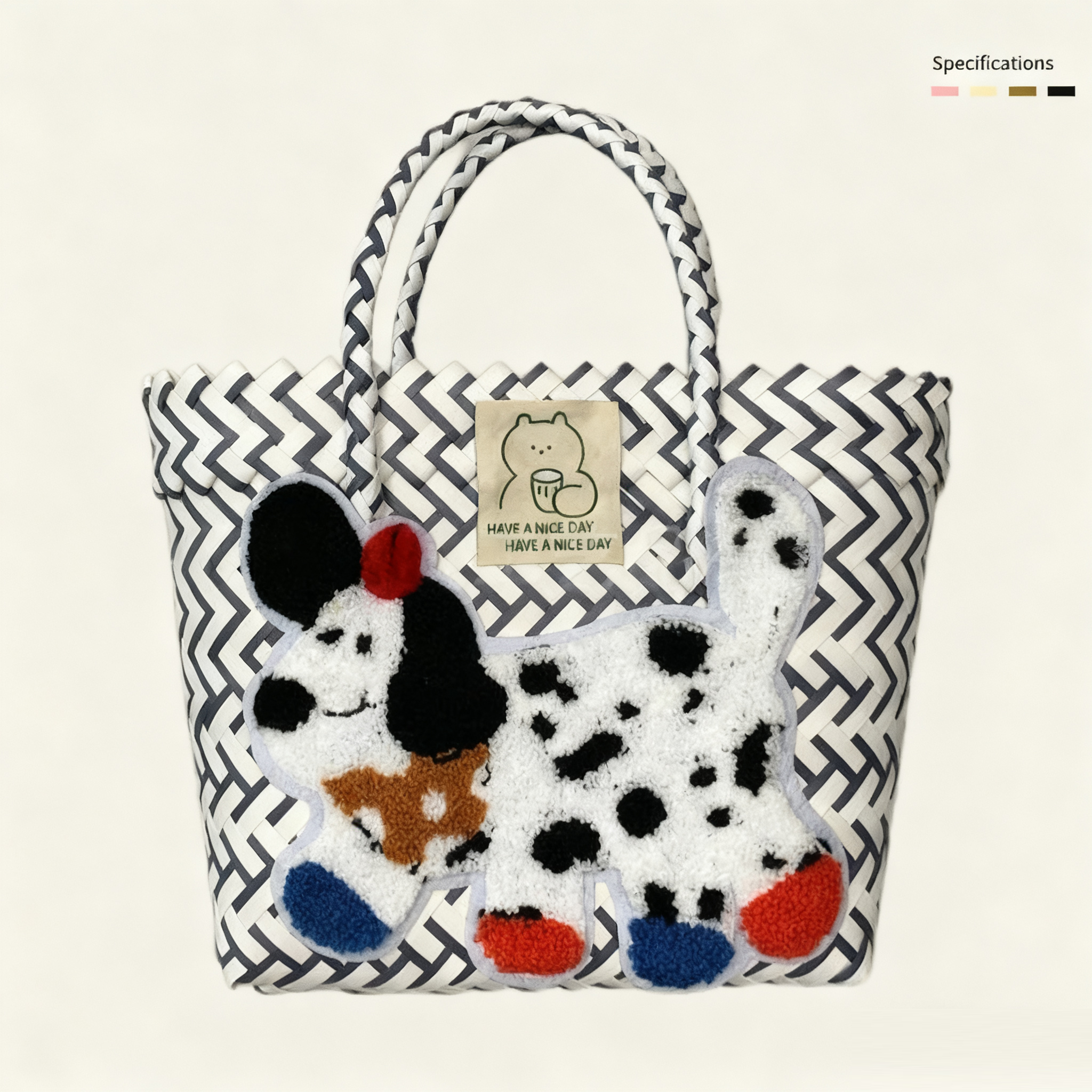 Large capacity sausage dog hand woven cabbage basket rattan woven handbag office miscellaneous carry bag picnic women's bag