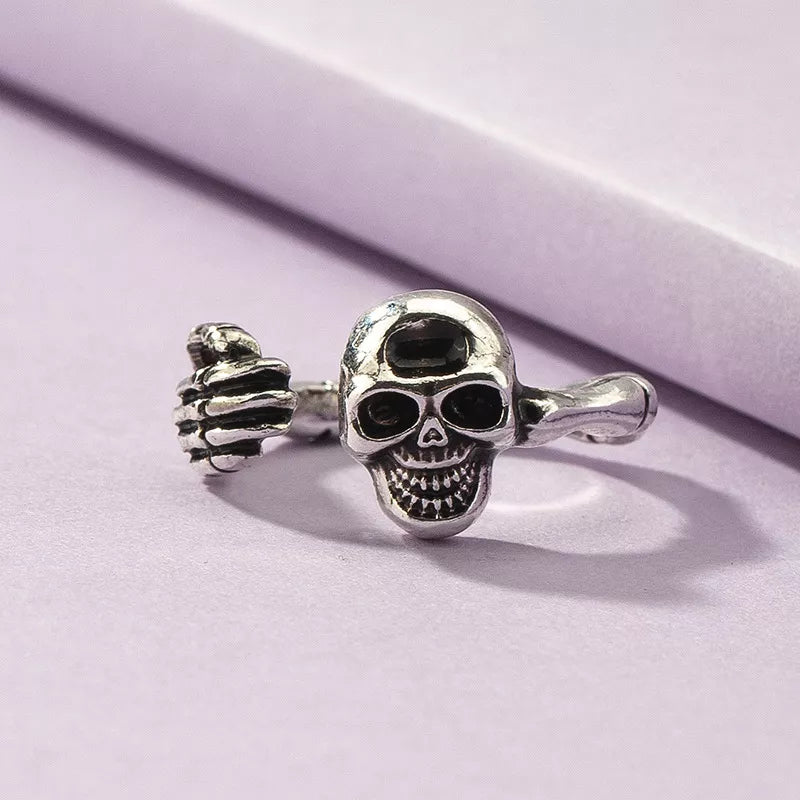 Silver-Plated Skull Skeleton Open Ring